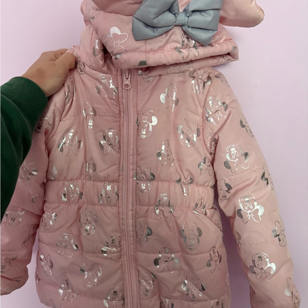 Pink Puffer Jacket with Silver Accents